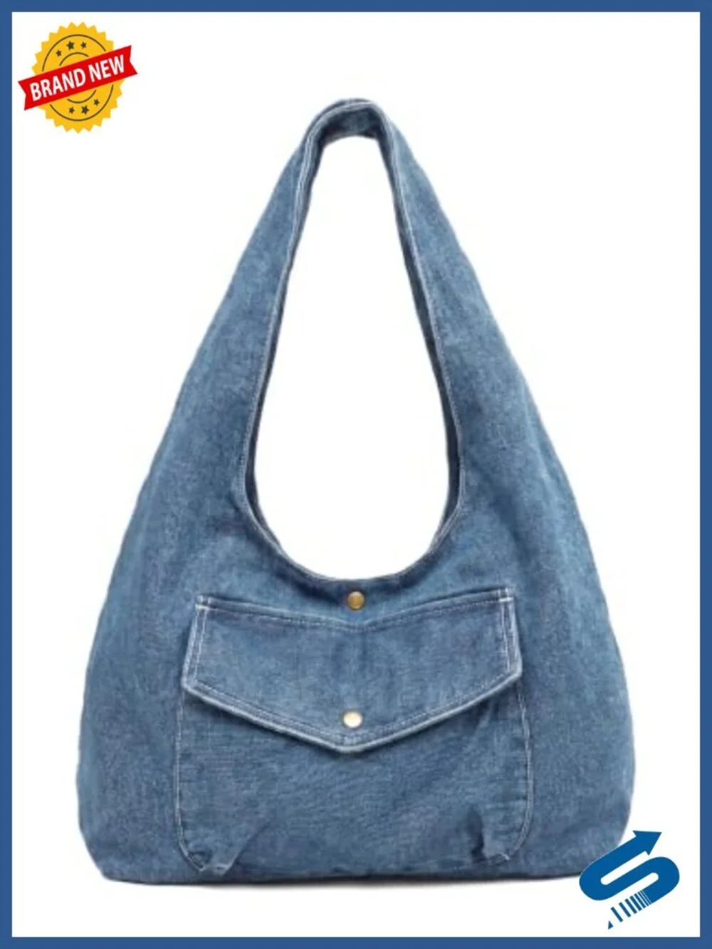 Denim Hobo Tote Bag Large Capacity Reversible Shoulder Purse